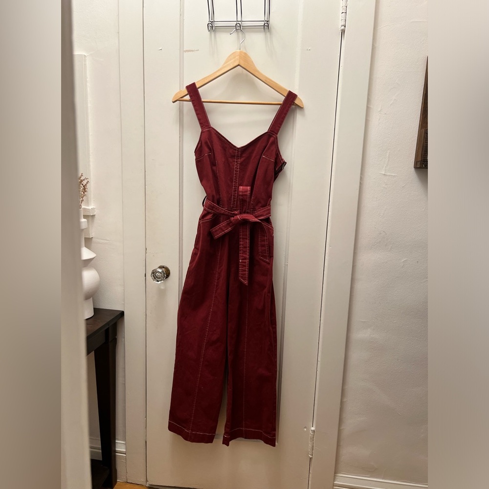 Modcloth A Solid Plan Burgundy Cropped Jumpsuit S… - image 2